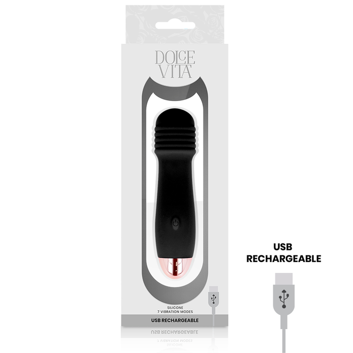 DOLCE VITA - UPPLADDNINGSBAR VIBRATOR TRE SVART 7 HASTIGHETER
