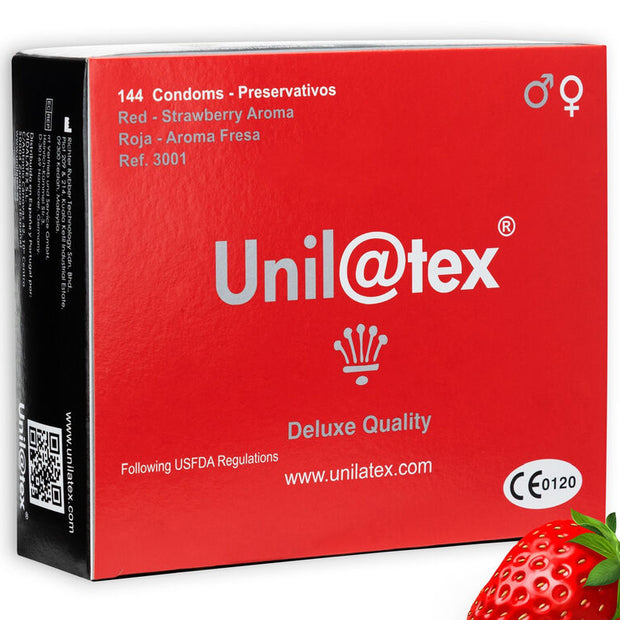UNILATEX - Punaiset mansikan tuoksuiset kondomit 144 kpl
