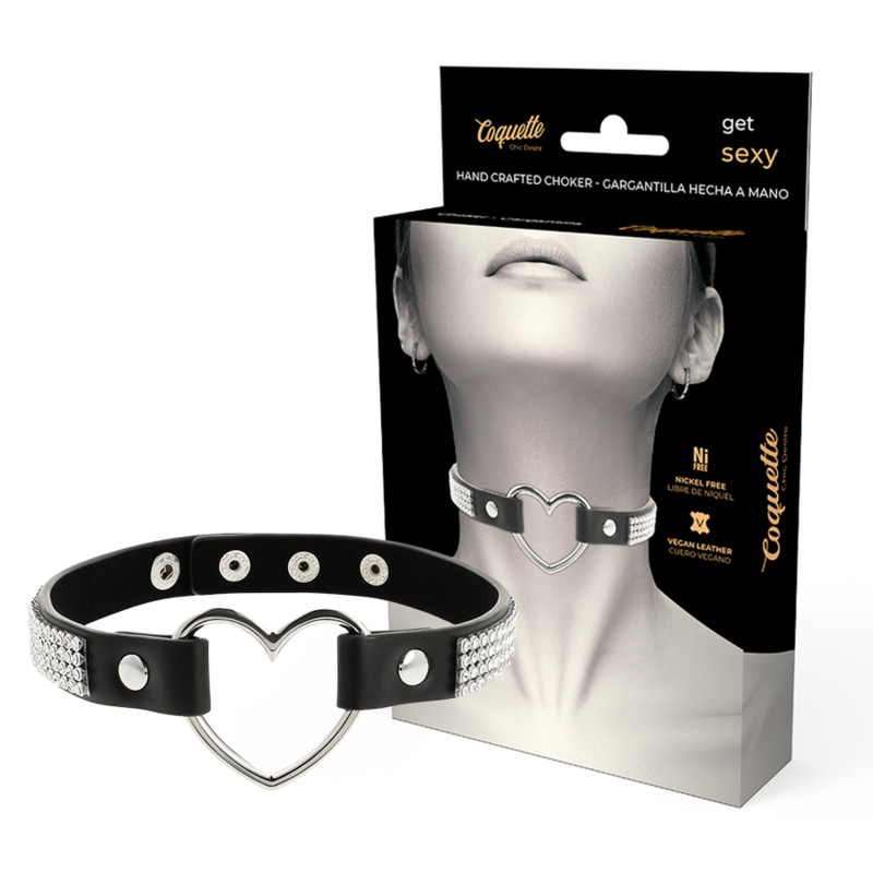 COQUETTE CHIC DESIRE – VEGANSKT CHOKERHALSBAND I LÄDER MED HJÄRTA