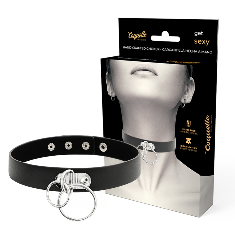 COQUETTE CHIC DESIRE - CHOKER I VEGANLÄDER MED DUBBLA RINGAR