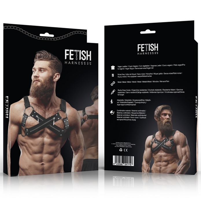 FETISH UNDERKASTELSE ATTITYD - JUSTERBAR NEOPREN BULLDOG-BRÖSTSELE I KORSMODELL MED DRAGKEDJOR FÖR MÄN