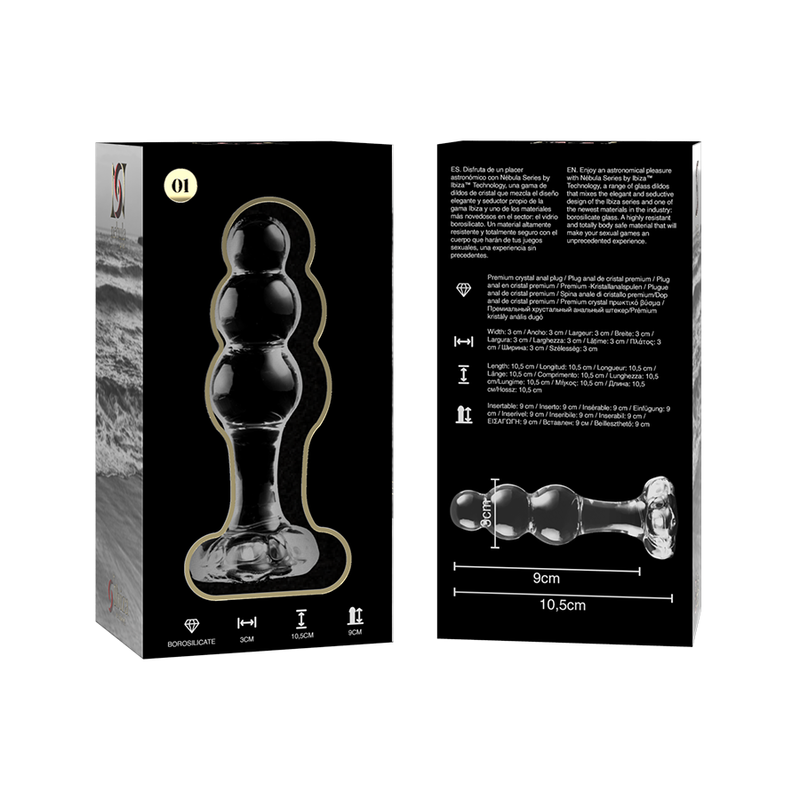 NEBULA SERIES BY IBIZA - MODELL 1 ANALPLUG BOROSILIKATGLAS KLAR 10,5 CM -O- 3 CM