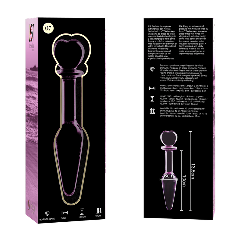 NEBULA SERIES BY IBIZA - MODELL 7 ANALSPLUGG BOROSILIKATGLAS ROSA 13.5 CM -O- 3 CM