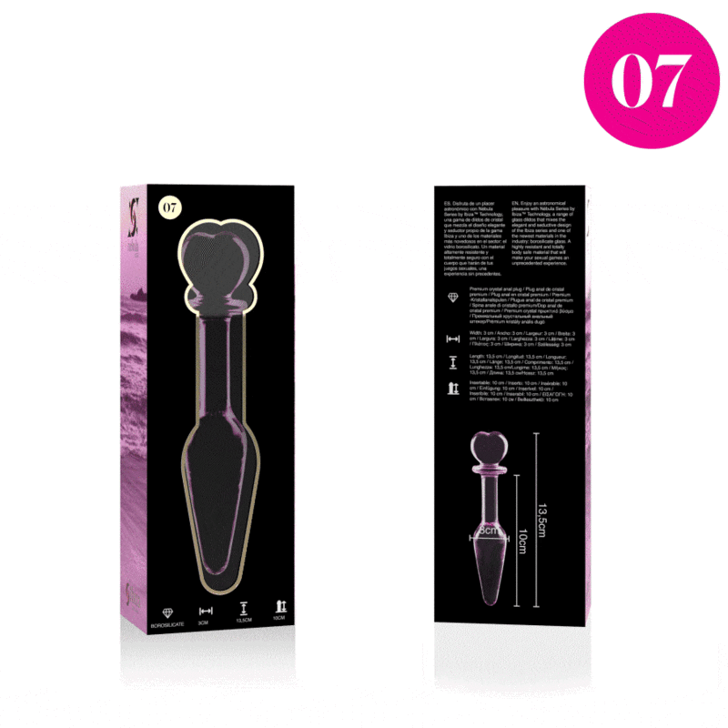 NEBULA SERIES BY IBIZA - MODELL 7 ANALSPLUGG BOROSILIKATGLAS ROSA 13.5 CM -O- 3 CM