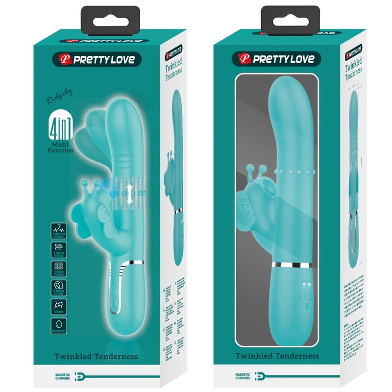 PRETTY LOVE - monitoiminen rabbit-vibraattori 4-in-1 Butterfly, aqua green