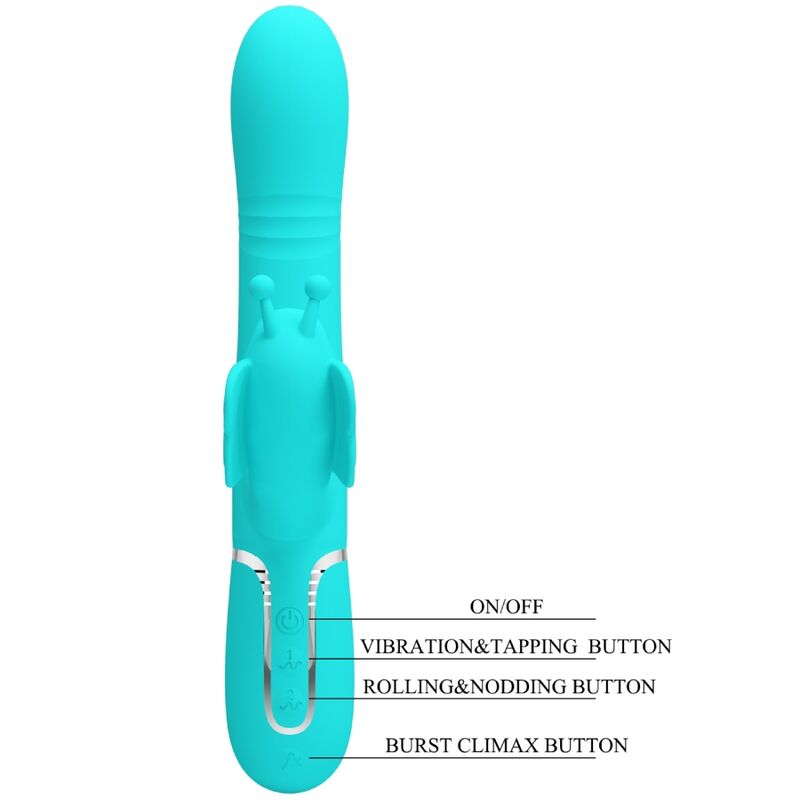 PRETTY LOVE - monitoiminen rabbit-vibraattori 4-in-1 Butterfly, aqua green
