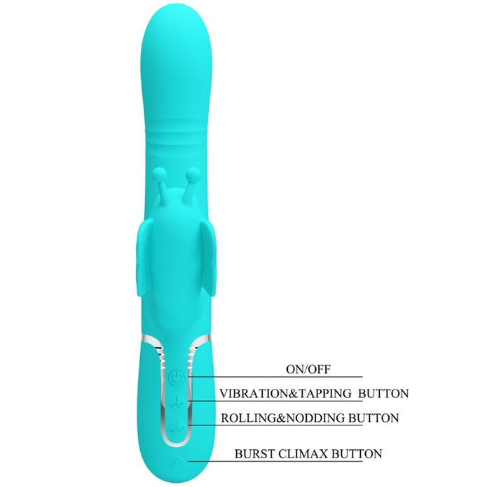PRETTY LOVE - monitoiminen rabbit-vibraattori 4-in-1 Butterfly, aqua green