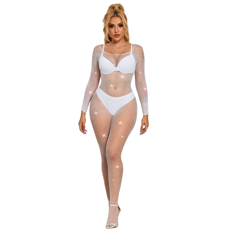 SUBBLIME - 952396 FISKNÄTSBODY MED DIAMANTER LÅNG ÄRM VIT ONE SIZE