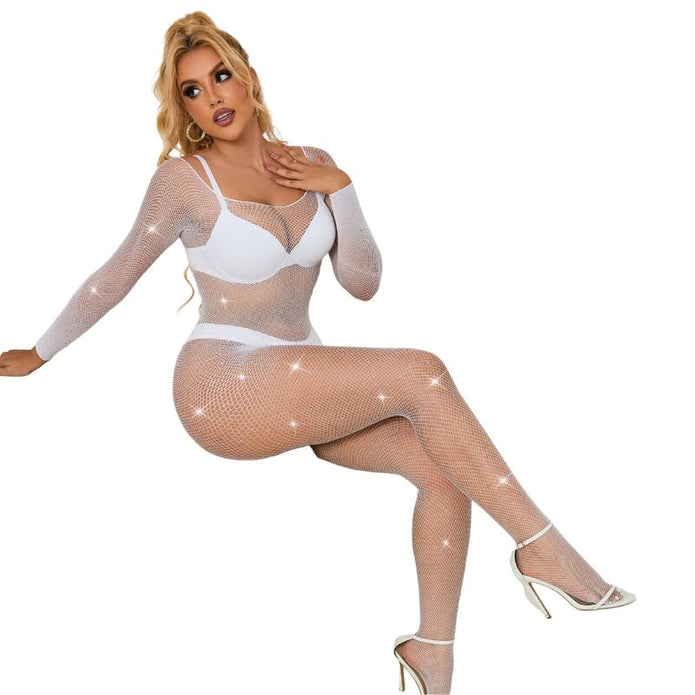 SUBBLIME - 952396 FISKNÄTSBODY MED DIAMANTER LÅNG ÄRM VIT ONE SIZE