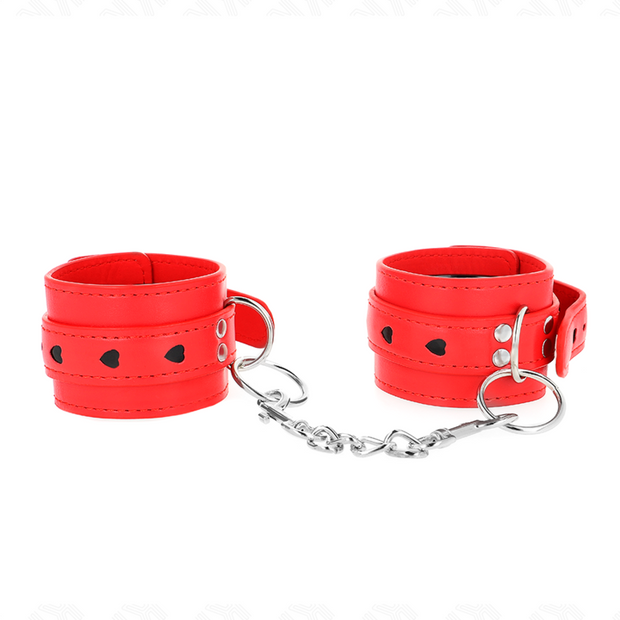 KINK – RÖDA HANDFÄNGSEL MED SVART HJÄRTINFÄLLNING, JUSTERBARA 21–28 CM X 5,5 CM