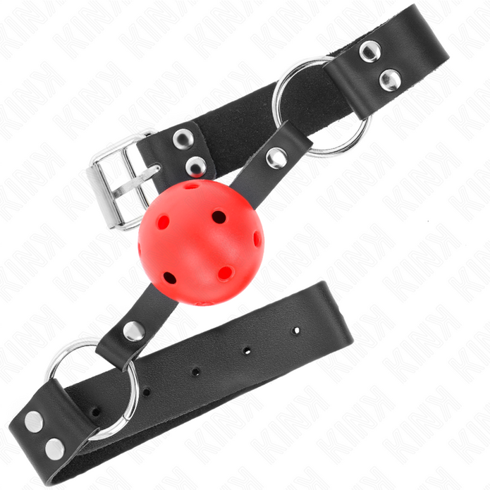 KINK - ANDNINGSBAR BOLLMUNKOJ 4 CM MED DUBBLA NITAR RÖD 62,5 x 2,5 CM JUSTERBAR 42-58 CM