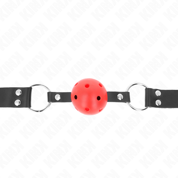 KINK - ANDNINGSBAR BOLLMUNKOJ 4 CM MED DUBBLA NITAR RÖD 62,5 x 2,5 CM JUSTERBAR 42-58 CM