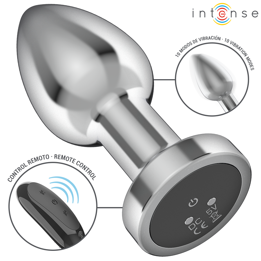 INTENSE - Metallinen anaalitappi M, 10 värinätilaa, kauko-ohjattava