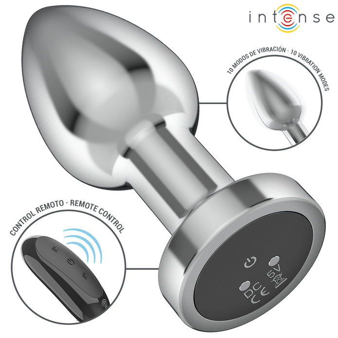 INTENSE - Metallinen anaalitappi M, 10 värinätilaa, kauko-ohjattava