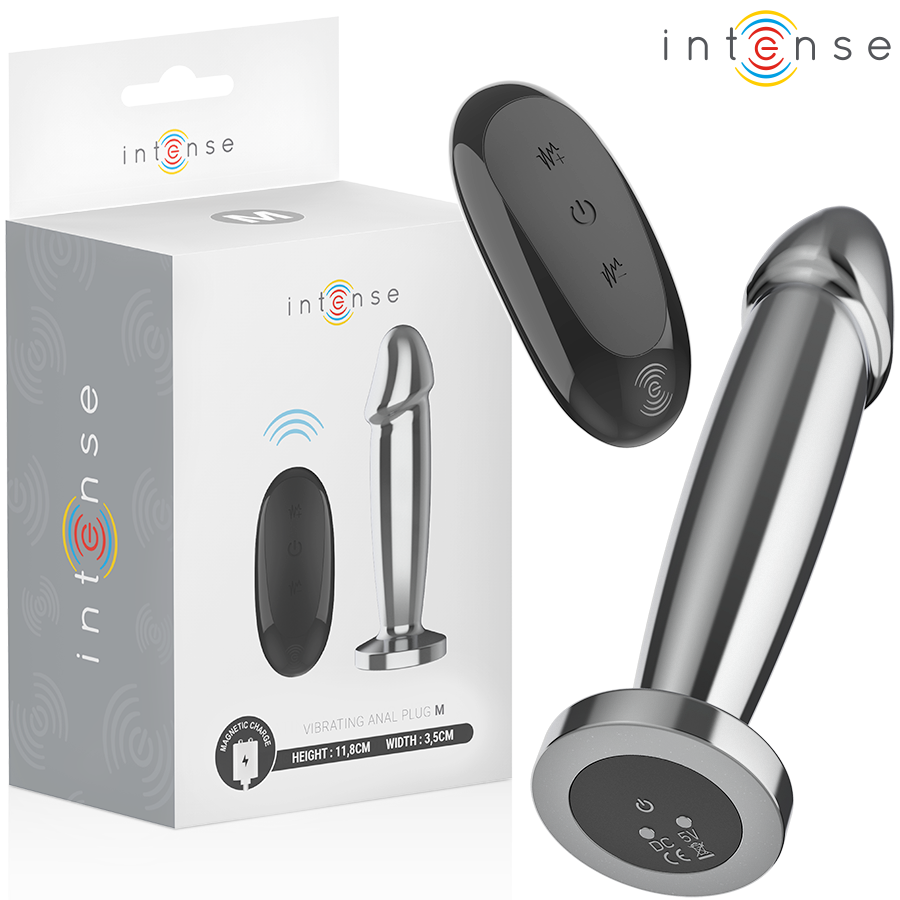 INTENS - ANALPLUGG MED 10 VIBRATIONER METALLDILDO MED FJÄRRKONTROLL M
