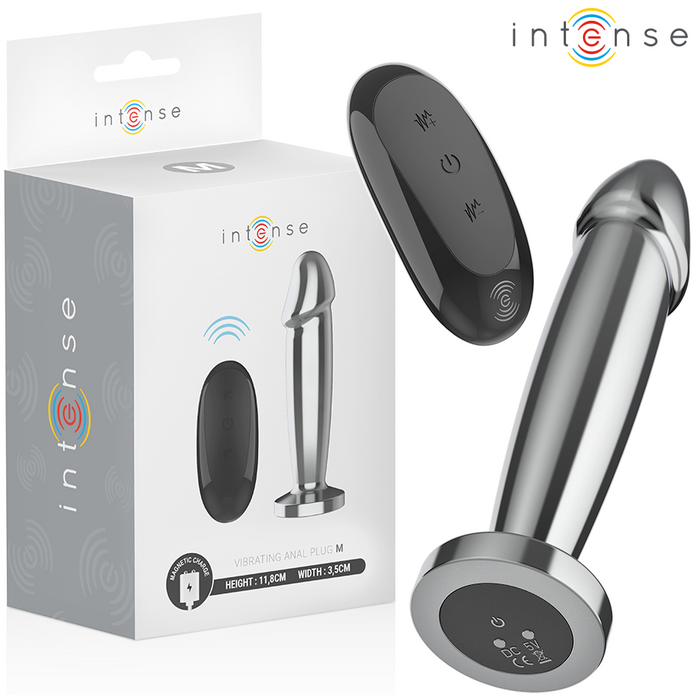 INTENS - ANALPLUGG MED 10 VIBRATIONER METALLDILDO MED FJÄRRKONTROLL M