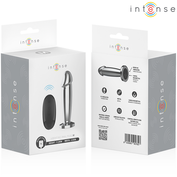 INTENS - ANALPLUGG MED 10 VIBRATIONER METALLDILDO MED FJÄRRKONTROLL M