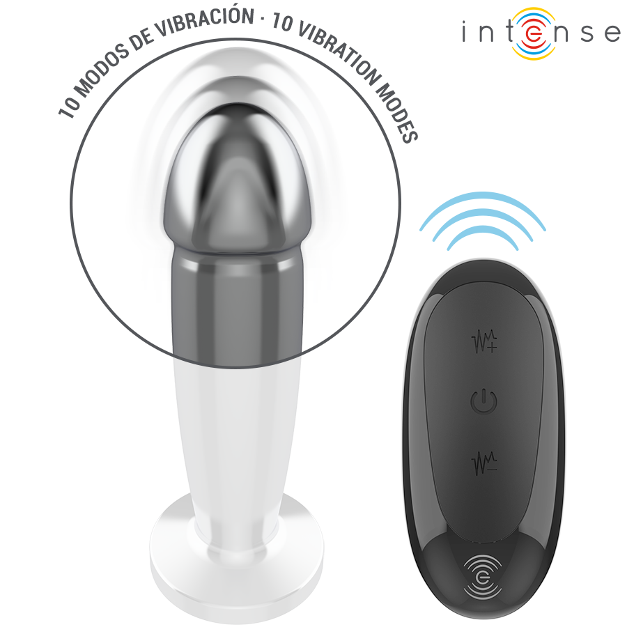 INTENS - ANALPLUGG MED 10 VIBRATIONER METALLDILDO MED FJÄRRKONTROLL M