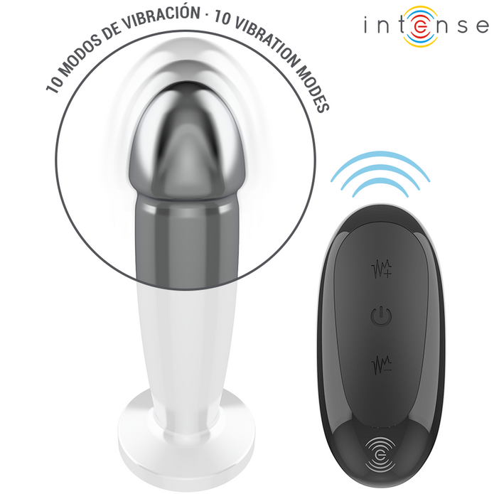 INTENS - ANALPLUGG MED 10 VIBRATIONER METALLDILDO MED FJÄRRKONTROLL M