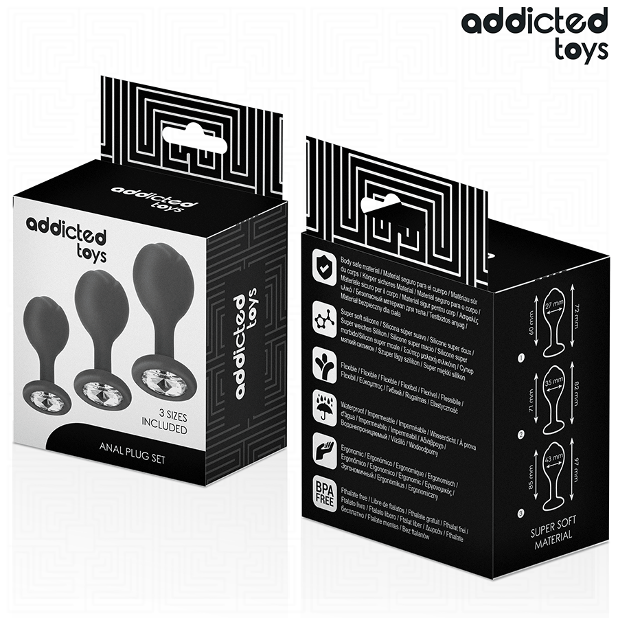 ADDICTED TOYS - Silikoniset anaalitapit 3 kpl – korukärjellä