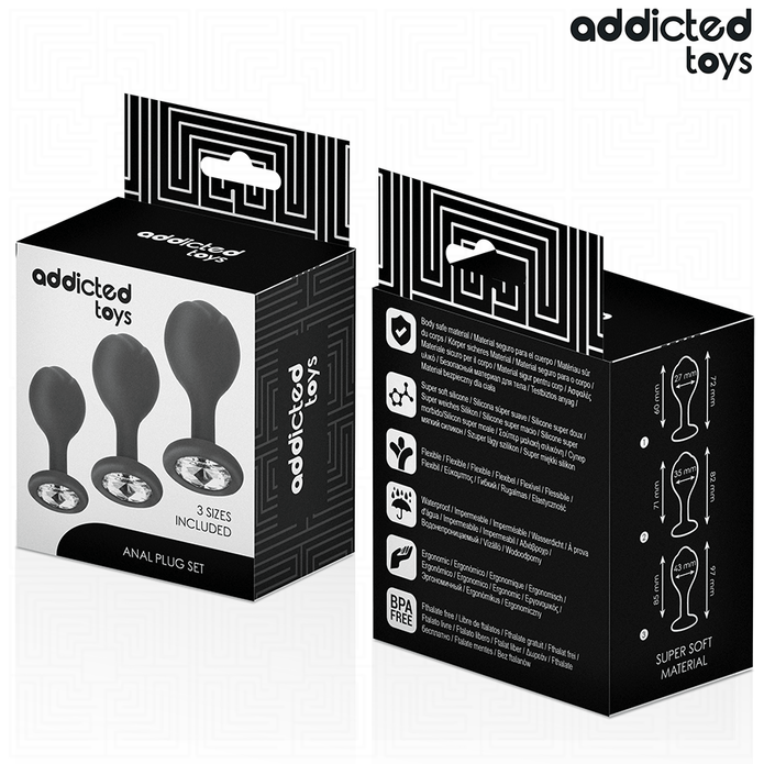 ADDICTED TOYS - Silikoniset anaalitapit 3 kpl – korukärjellä
