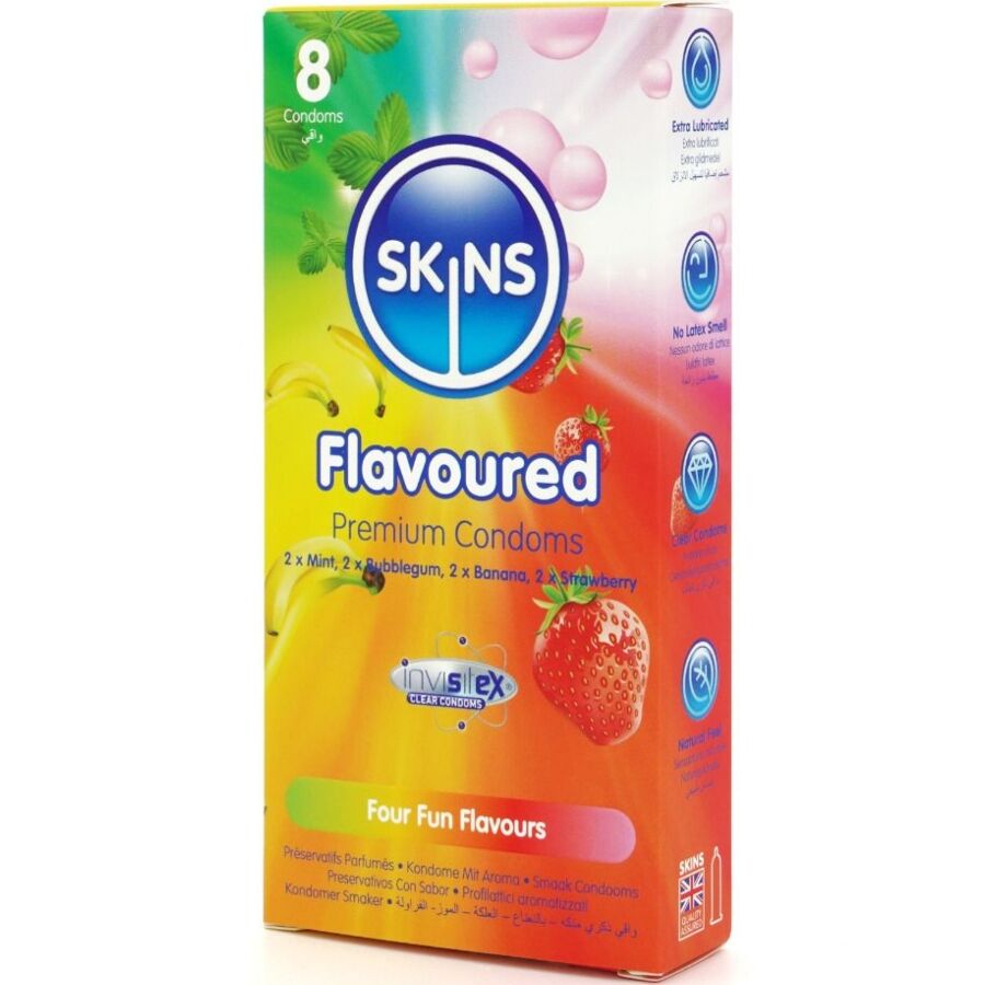 SKINS - MULTI FLAVORS PREMIUM CONDOMS PACK 8