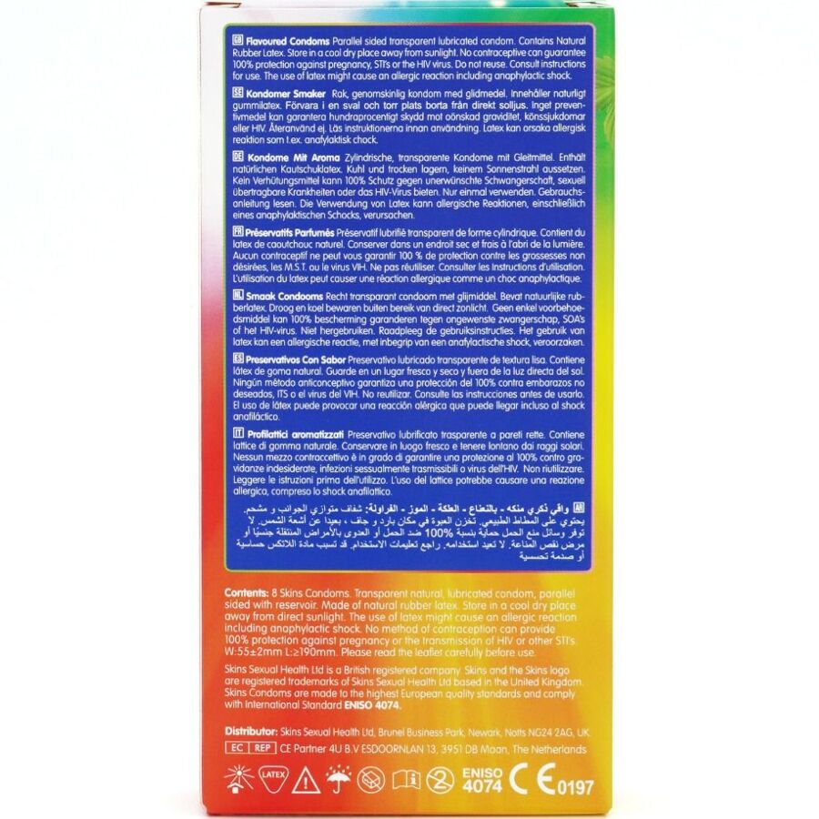SKINS - MULTI FLAVORS PREMIUM CONDOMS PACK 8