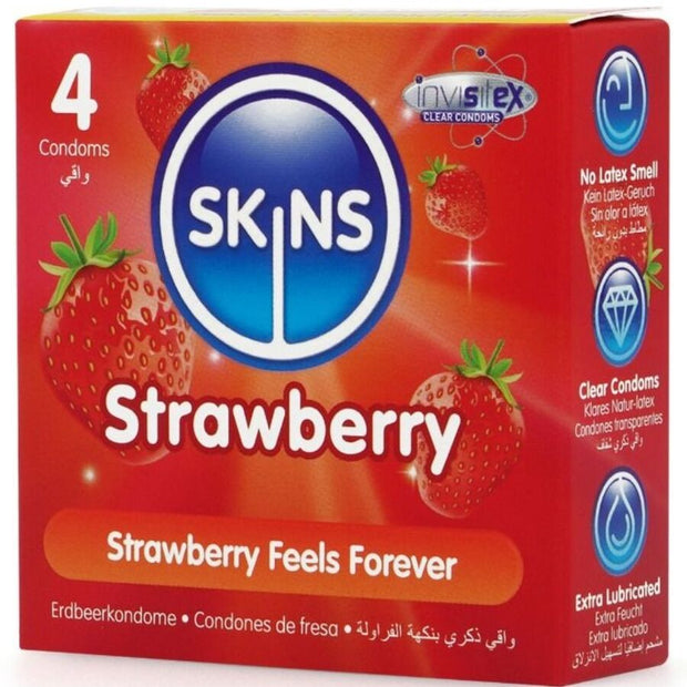 SKINS - Mansikan makuiset kondomit, 4kpl
