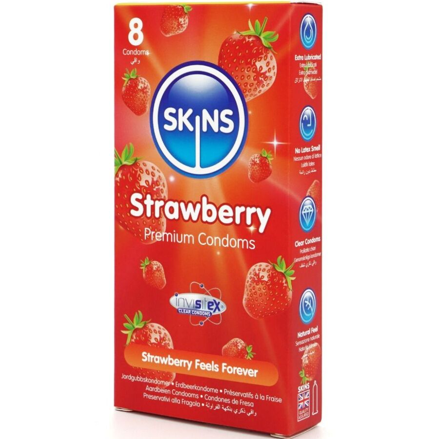 SKINS - Mansikan makuiset kondomit, 4kpl
