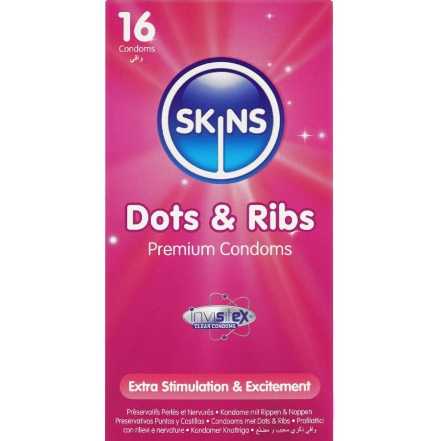 SKINS - Kuviolliset Dots & Ribs -kondomit 16 kpl