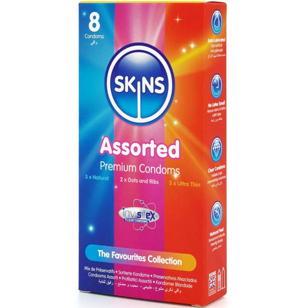 SKINS - 8 kpl erilaista premium-kondomia 
