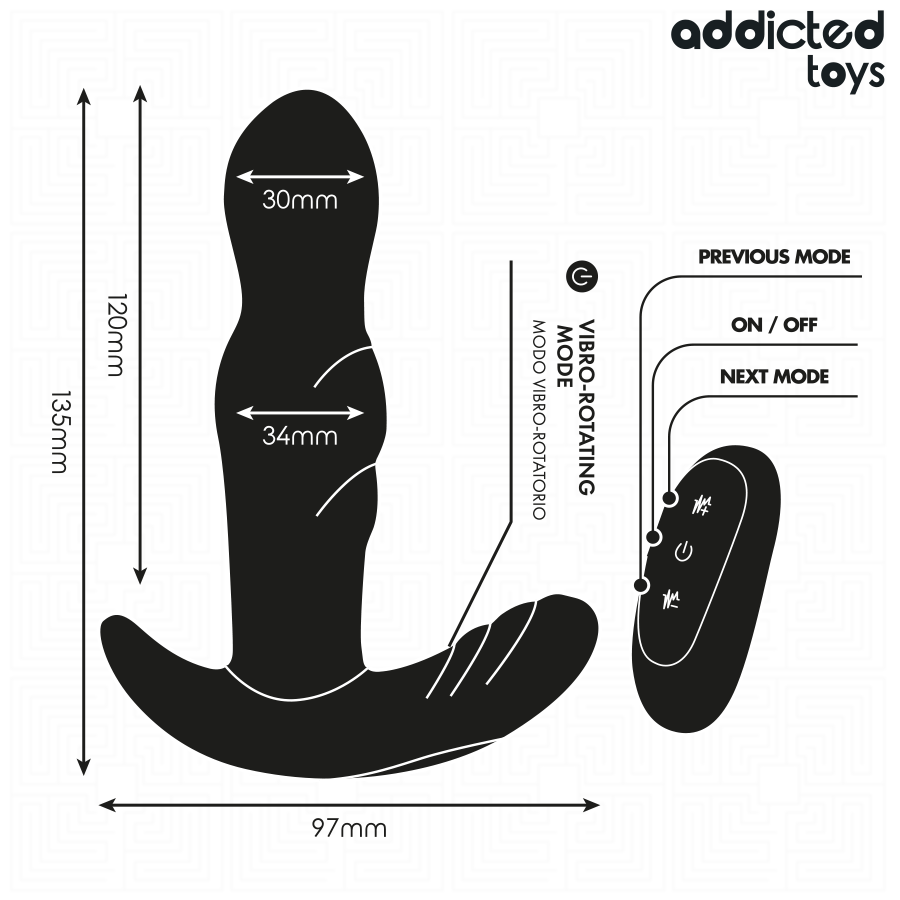 ADDICTED TOYS - Pyörivä ja värisevä anaalitappi kaukosäätimellä