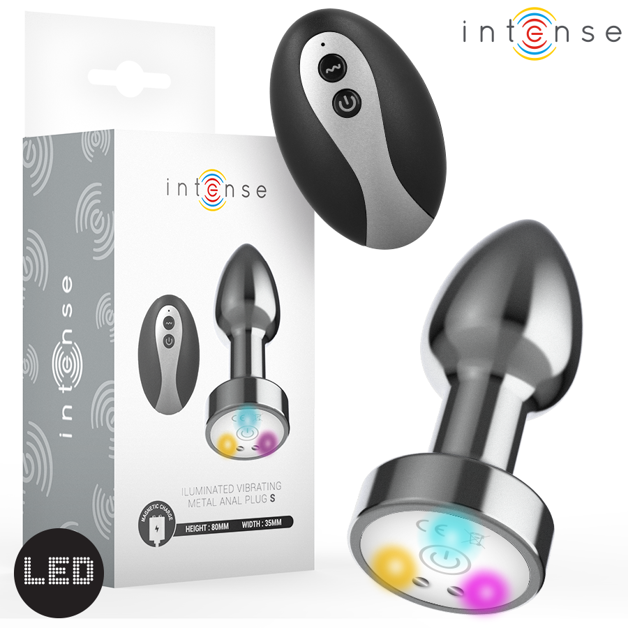 INTENSE - Värisevä metallinen LED-anaalitappi kaukosäätimellä, koko S