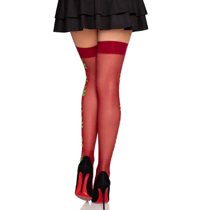 LEG AVENUE - Punaiset ruusukuvioiset sukkahousut – One size
