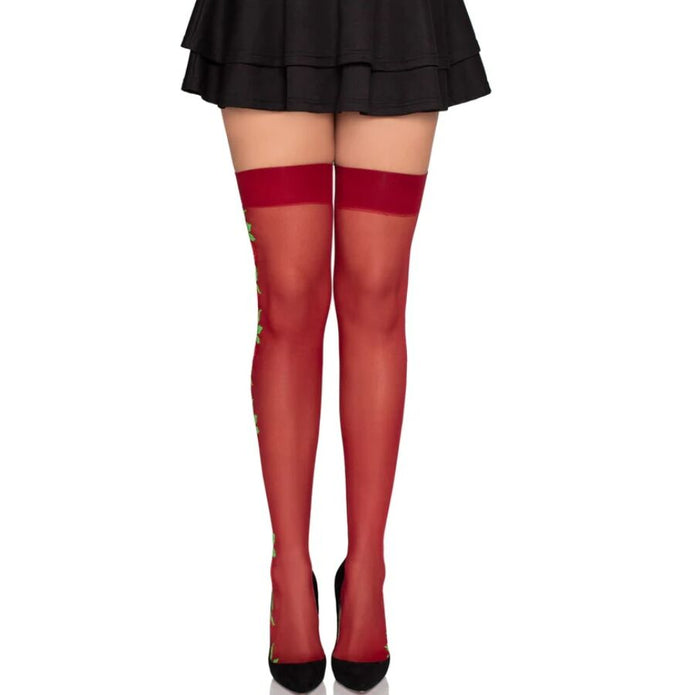 LEG AVENUE - Punaiset ruusukuvioiset sukkahousut – One size