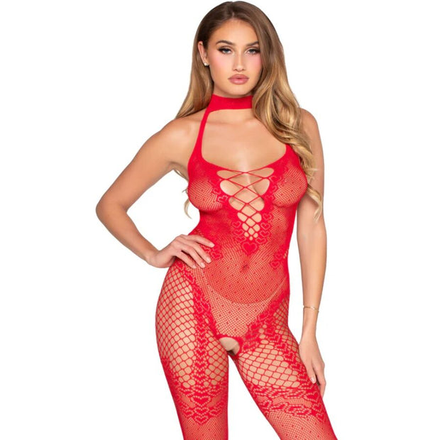 LEG AVENUE – 89336 haaraton bodystocking, punainen, one size