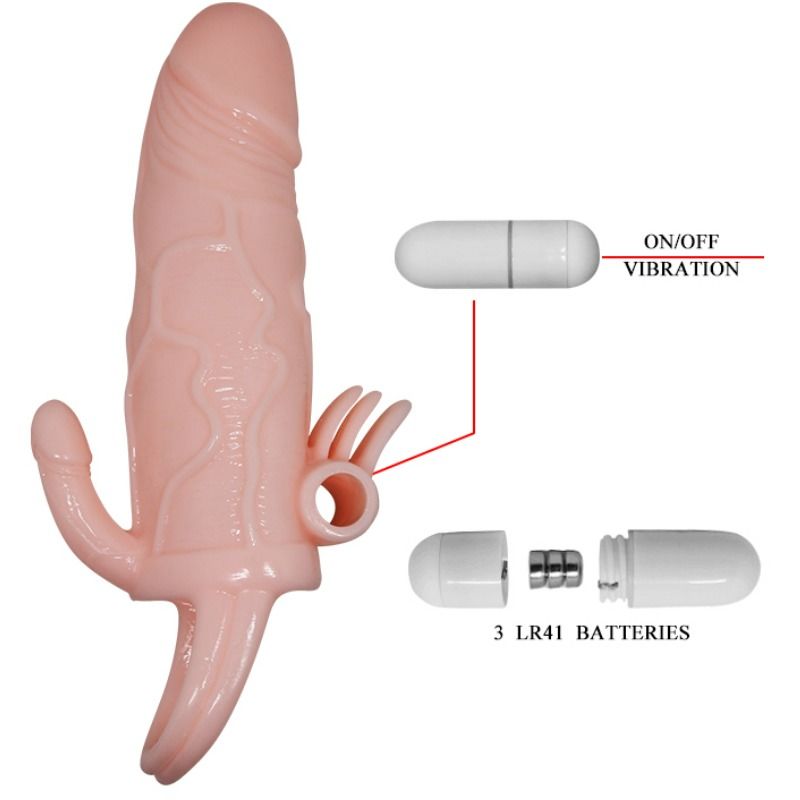 BAILE - BRAVE MAN PENISÖVERDRAG MED KLITORIS- OCH ANALSTIMULERING I FLESH 16,5 CM