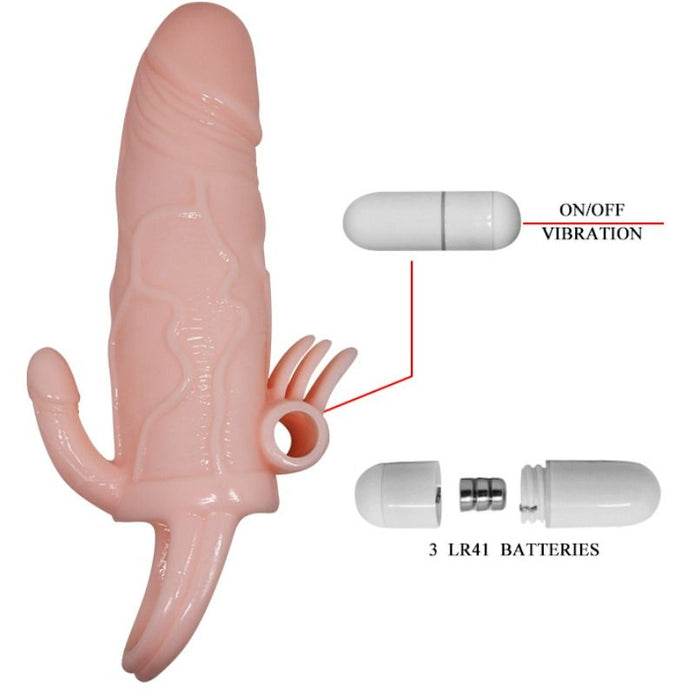 BAILE - BRAVE MAN PENISÖVERDRAG MED KLITORIS- OCH ANALSTIMULERING I FLESH 16,5 CM