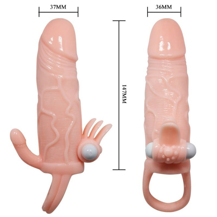 BAILE - BRAVE MAN PENISÖVERDRAG MED KLITORIS- OCH ANALSTIMULERING I FLESH 16,5 CM