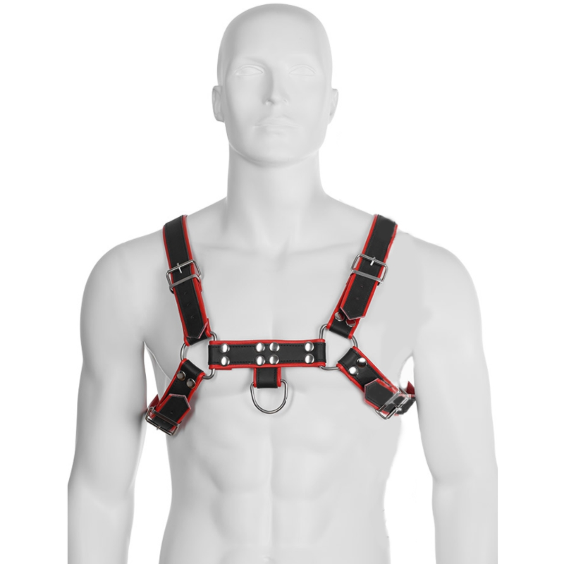 LEATHER BODY -Miesten Haarniska | Musta/Punainen | Koko S–XL